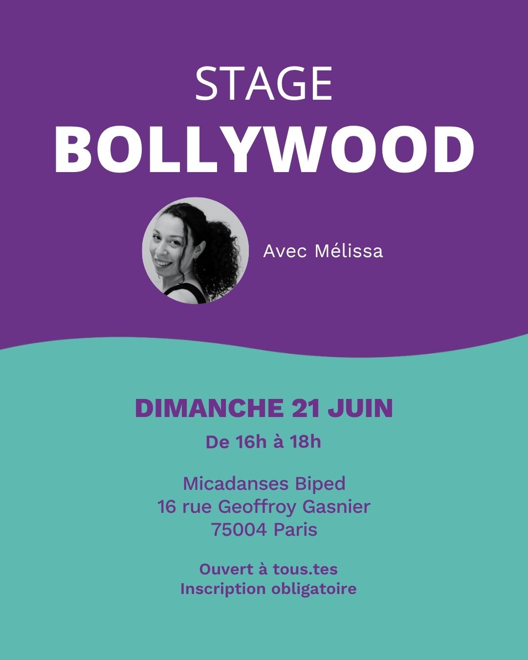 Stage Bollywood avec Mélissa dimanche 21 juin